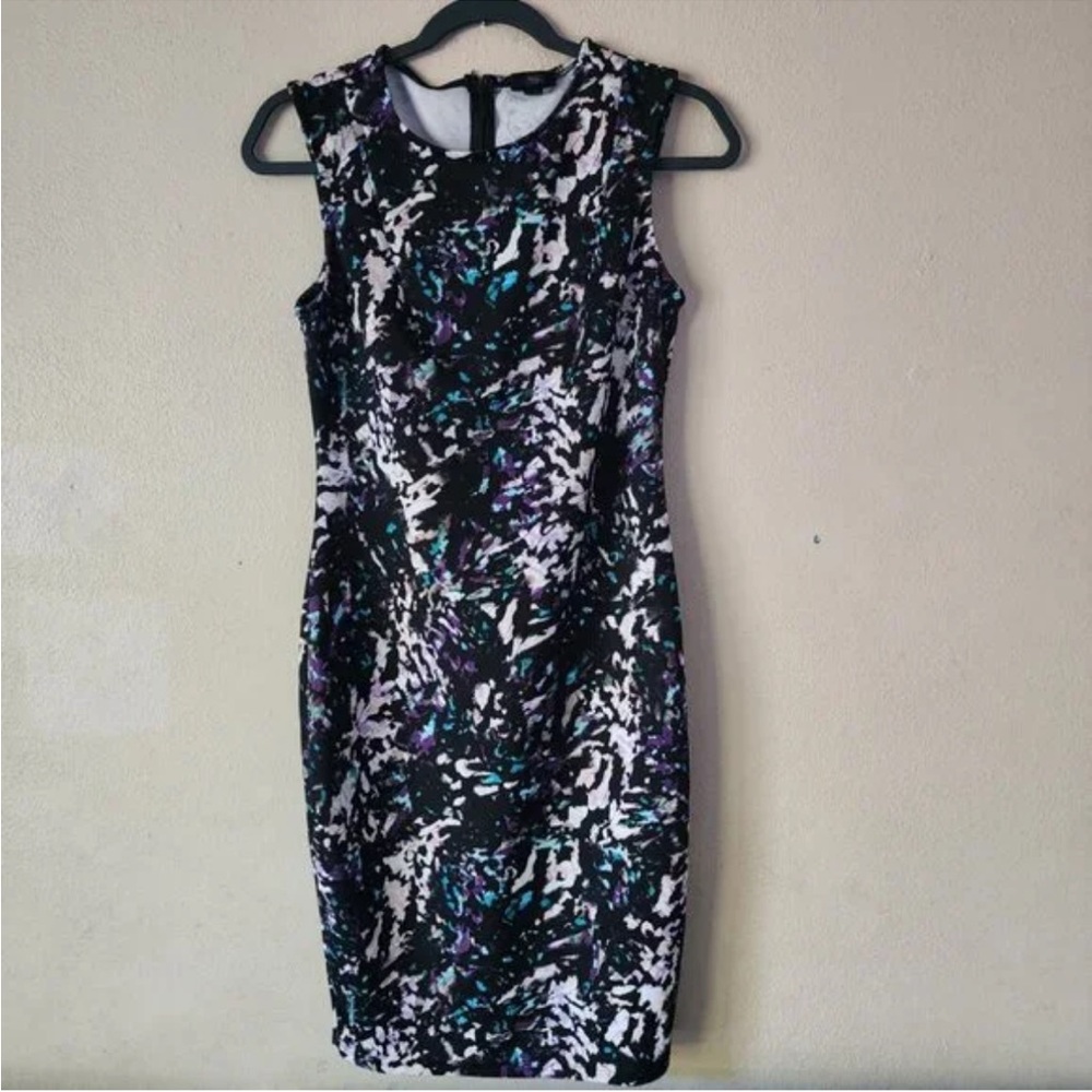 Massimo-Elegant Black, Purple Geometric Patterned Dress